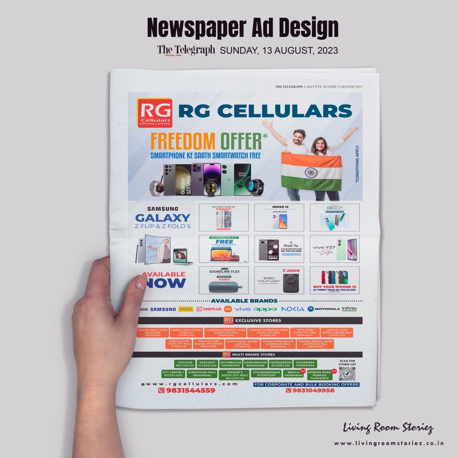 RG Cellulars Newspaper Advertisement Published in The Telegraph